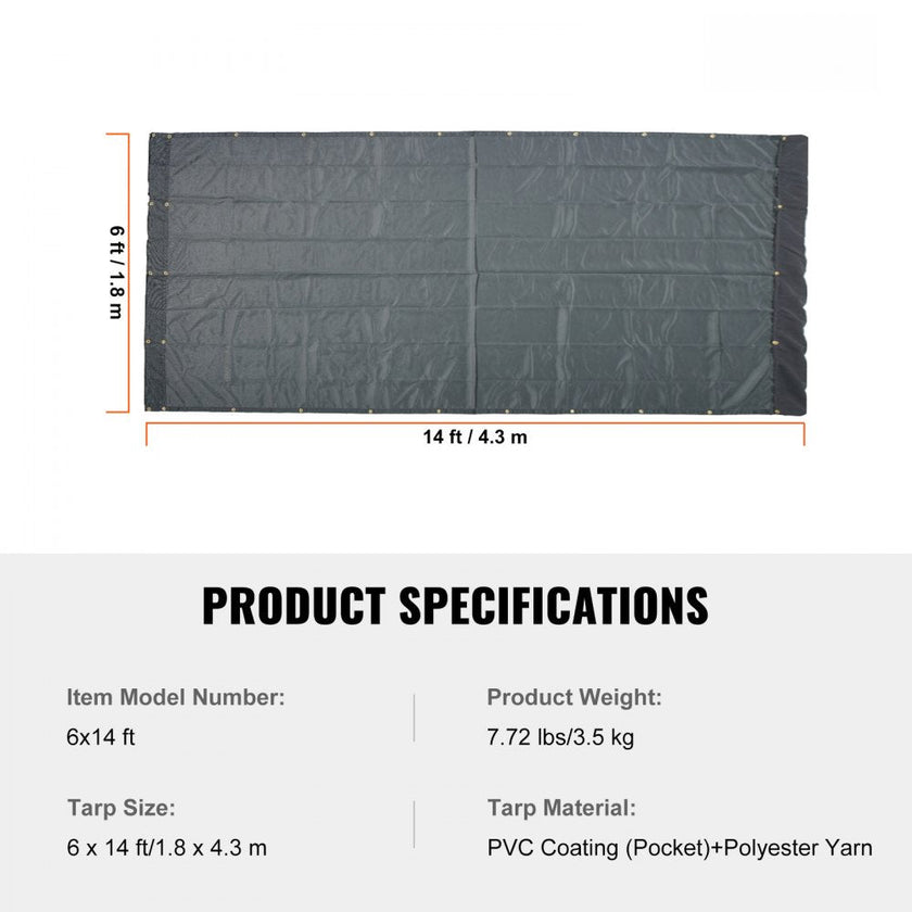 VEVOR Dump Truck Mesh Tarp, 6 x 14 ft, PVC Coated Black Heavy Duty Cover with 5.5