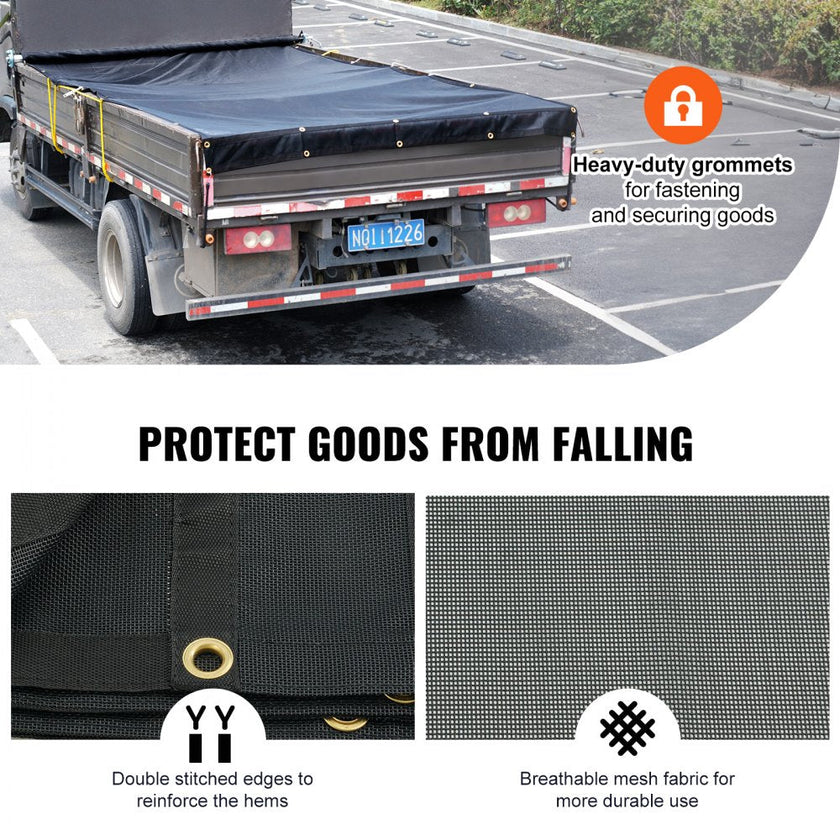 VEVOR Dump Truck Mesh Tarp, 7 x 14 ft, PVC Coated Black Heavy Duty Cover with 5.5