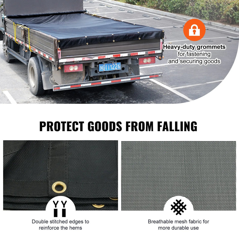 VEVOR Dump Truck Mesh Tarp, 7 x 18 ft, PVC Coated Black Heavy Duty Cover with 5.5