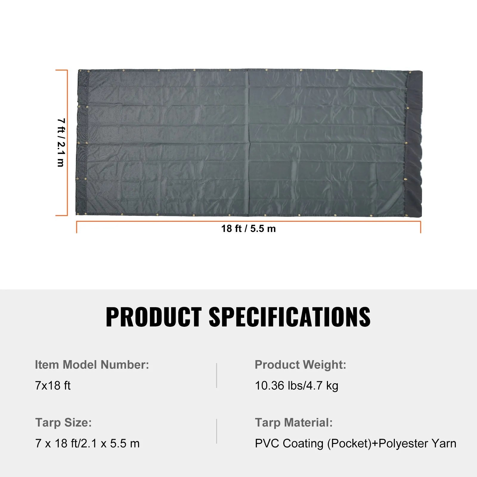 VEVOR Dump Truck Mesh Tarp, 7 x 18 ft, PVC Coated Black Heavy Duty Cover with 5.5