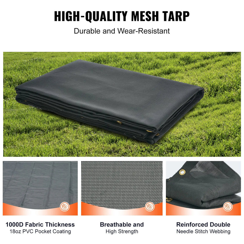 VEVOR Dump Truck Mesh Tarp, 7 x 22 ft, PVC Coated Black Heavy Duty Cover with 5.5