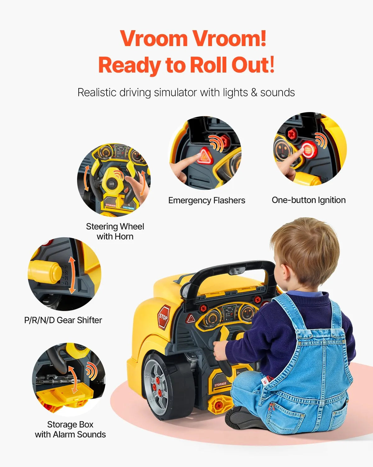 VEVOR Engine Toy Kids Mechanic Car Repair Set with Removable Parts Yellow