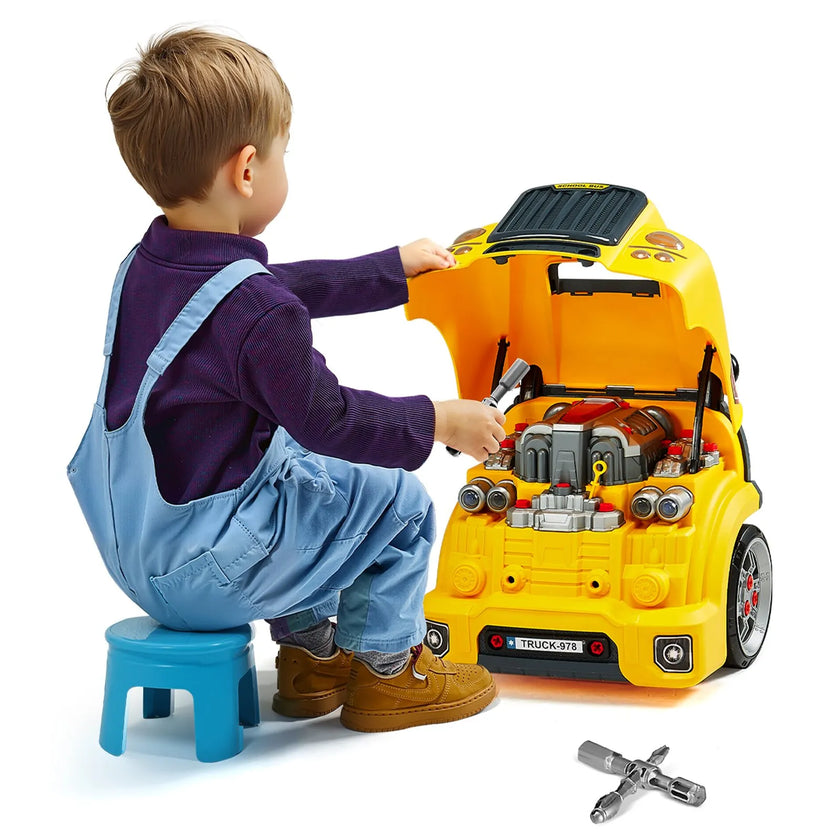 VEVOR Engine Toy Kids Mechanic Car Repair Set with Removable Parts Yellow
