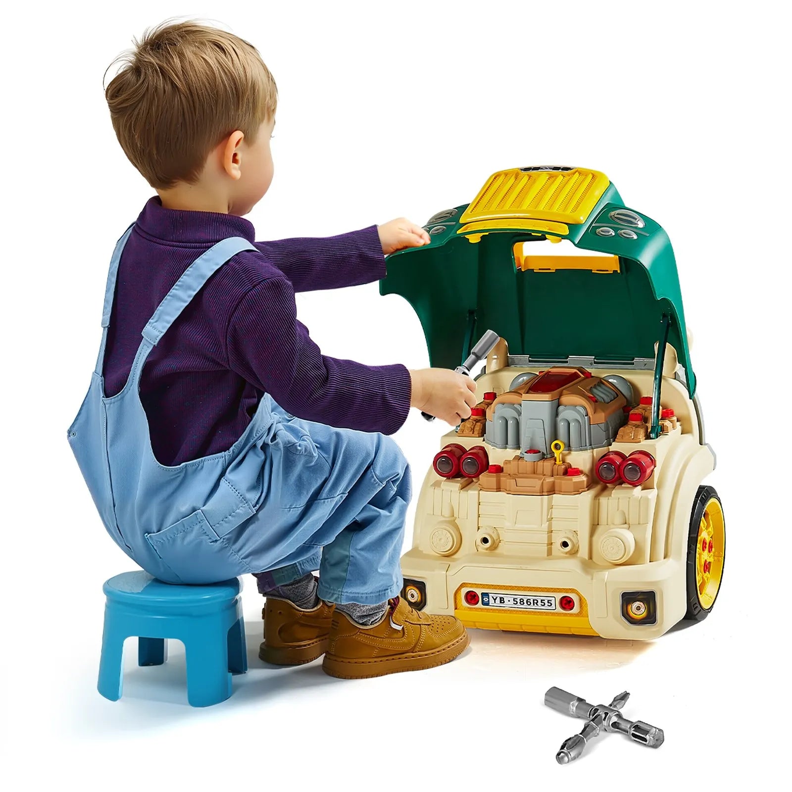 VEVOR Engine Toy Kids Mechanic Car Repair Set with Removable Parts Green