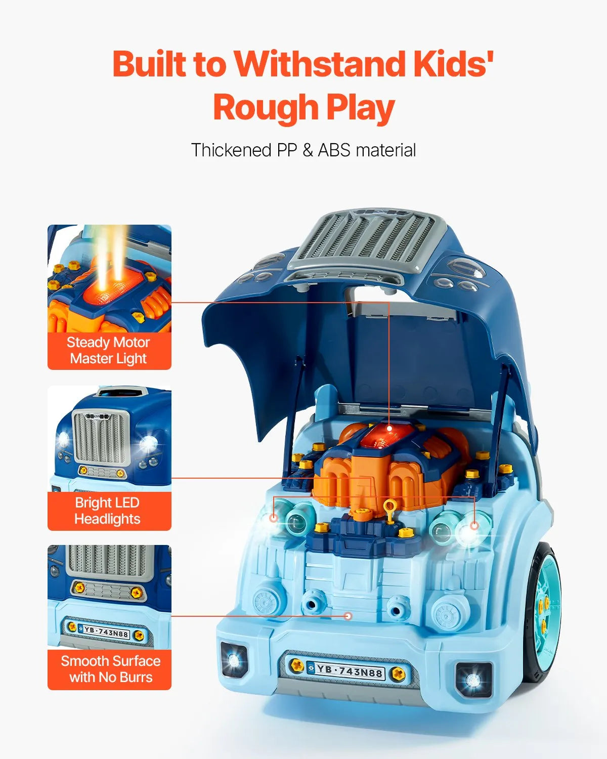 VEVOR Engine Toy Kids Mechanic Car Repair Set with Removable Parts Blue