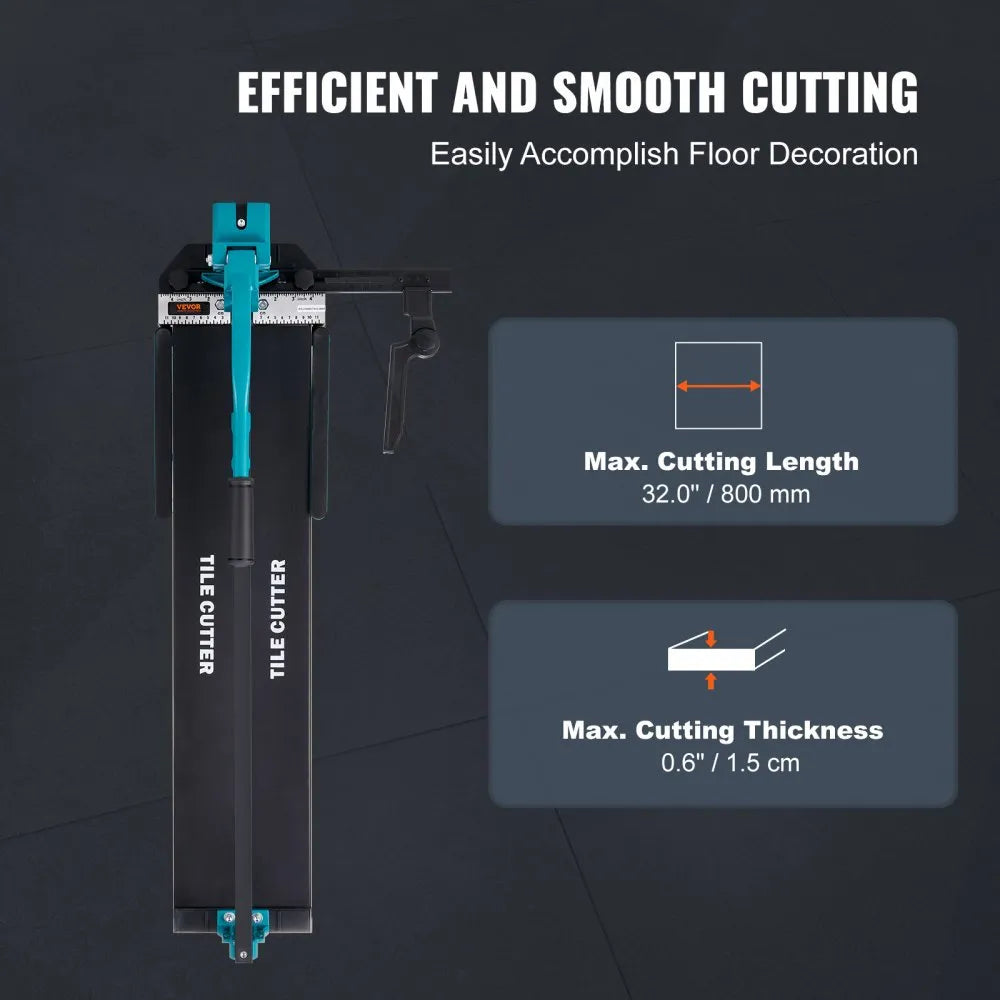 VEVOR Manual Tile Cutter, 32 inch, Porcelain Ceramic Tile Cutter with Tungsten Carbide Cutting Wheel, Infrared Positioning, Anti-Skid Feet, Durable Rails for professional installers or beginners