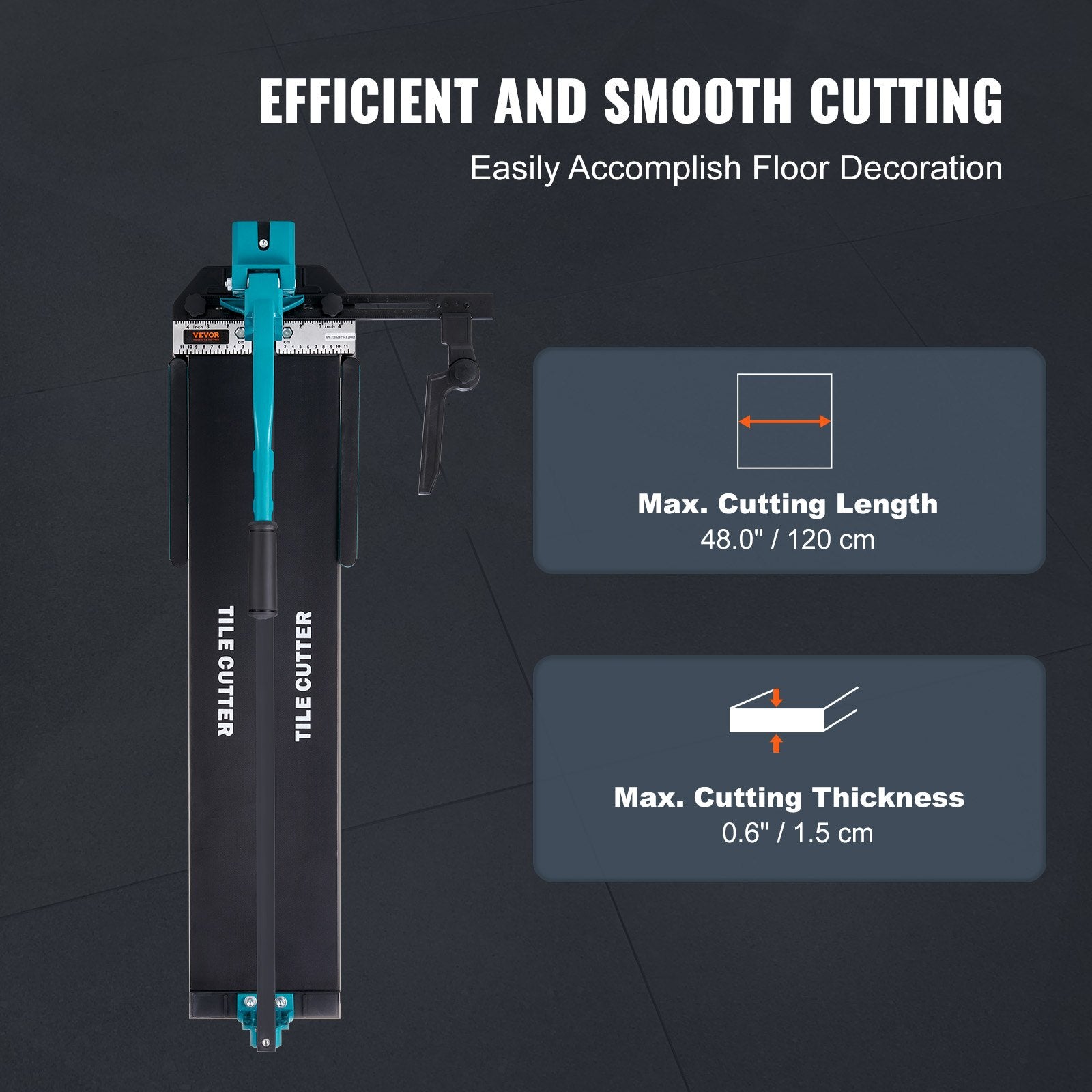 VEVOR Manual Tile Cutter, 48 inch, Porcelain Ceramic Tile Cutter with Tungsten Carbide Cutting Wheel, Infrared Positioning, Anti-Skid Feet, Durable Rails for professional installers or beginners