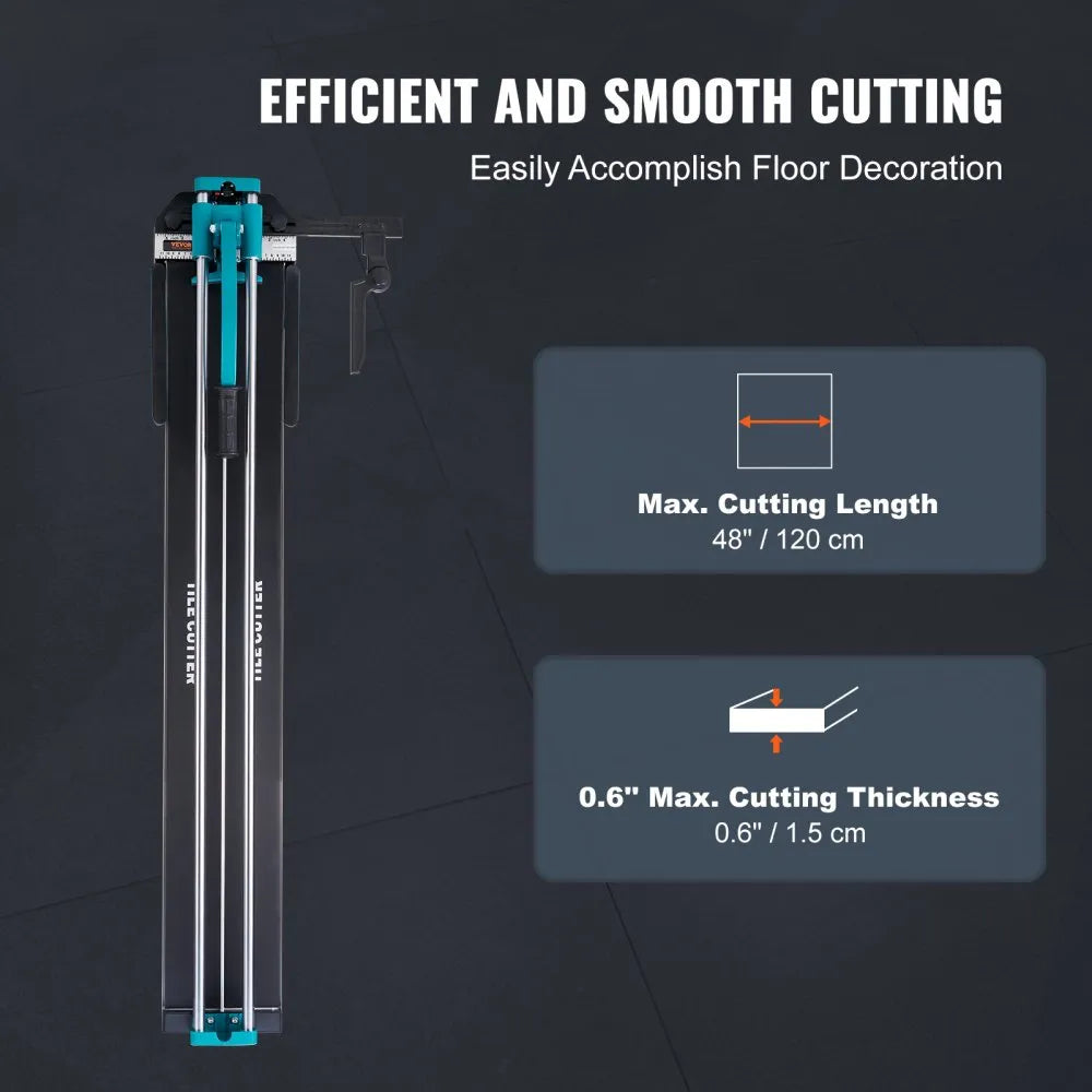 VEVOR Manual Tile Cutter, 48 inch, Porcelain Ceramic Tile Cutter with Tungsten Carbide Cutting Wheel, Infrared Positioning, Anti-Skid Feet, Double Rails for professional installers or beginners