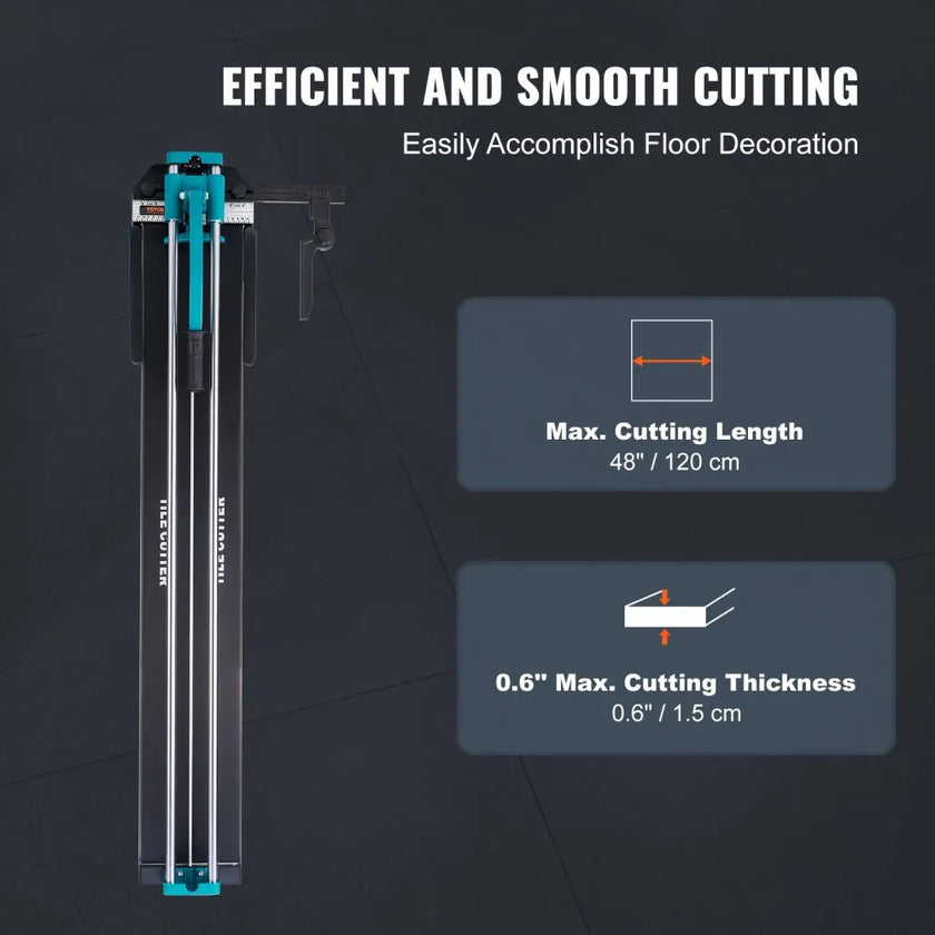 VEVOR Manual Tile Cutter, 48 inch, Porcelain Ceramic Tile Cutter with Tungsten Carbide Cutting Wheel, Infrared Positioning, Anti-Skid Feet, Double Rails for professional installers or beginners