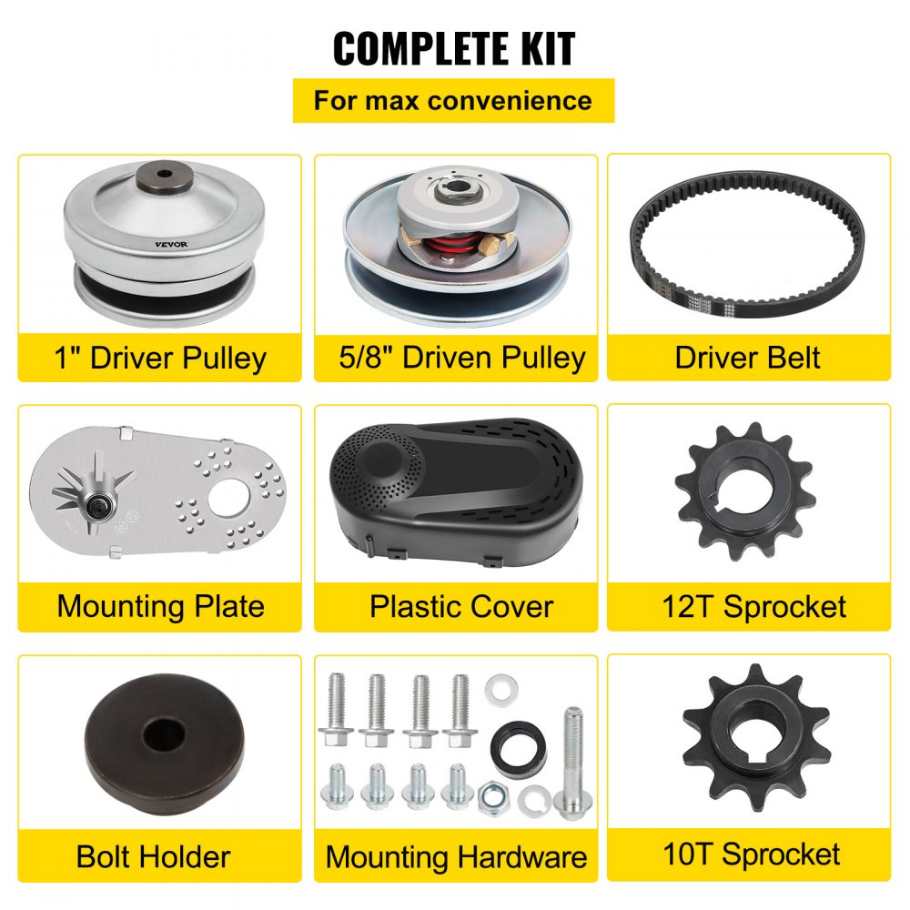 VEVOR Torque Converter 4-7HP Go Kart Clutch 1Inch Replaces Comet TAV2 Manco 10T 40 or 41 and 12T 35 Chain Drive Belt (1\