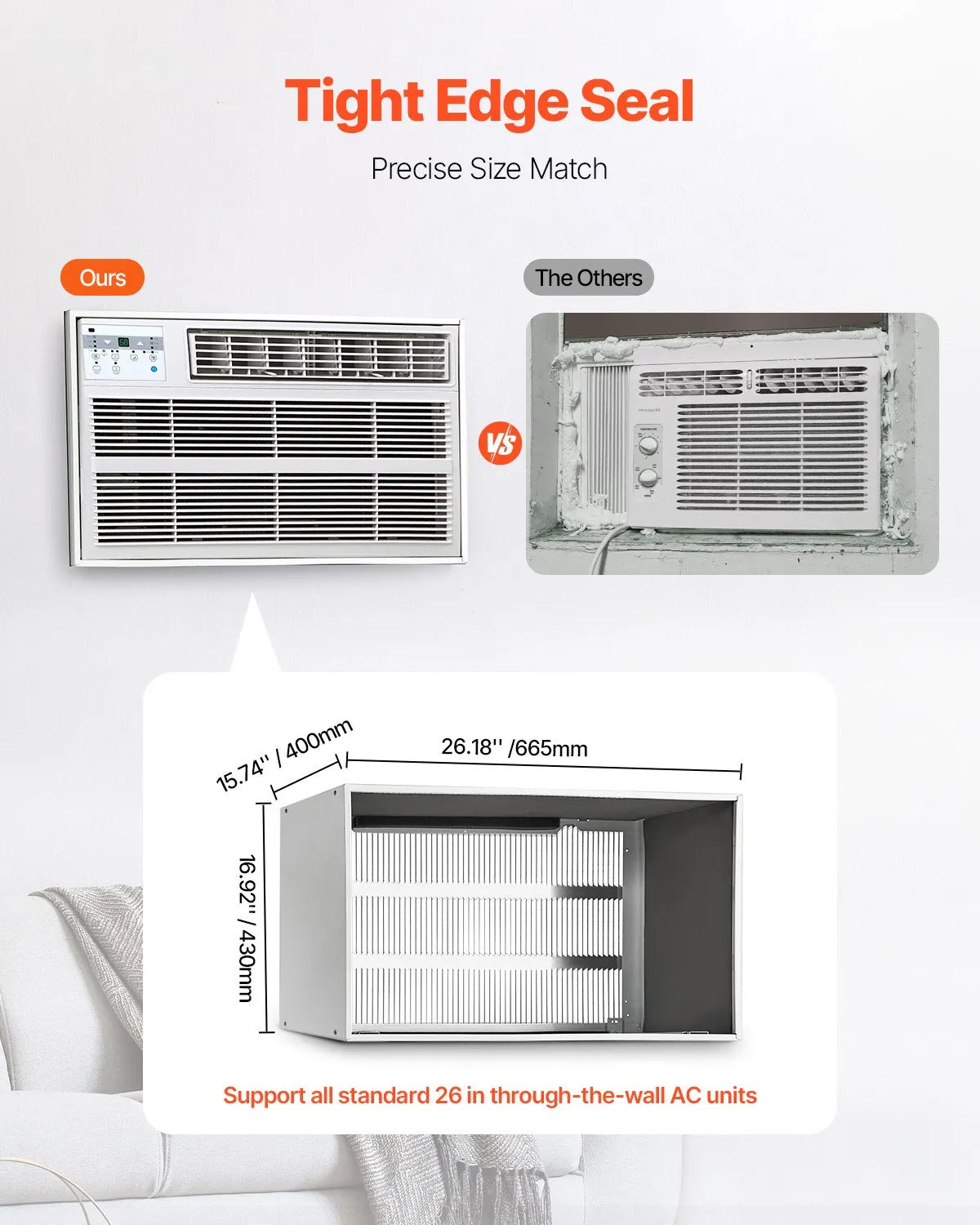 VEVOR Air Conditioner Wall Sleeve 26 in with Exterior Grille Wall AC Sleeve