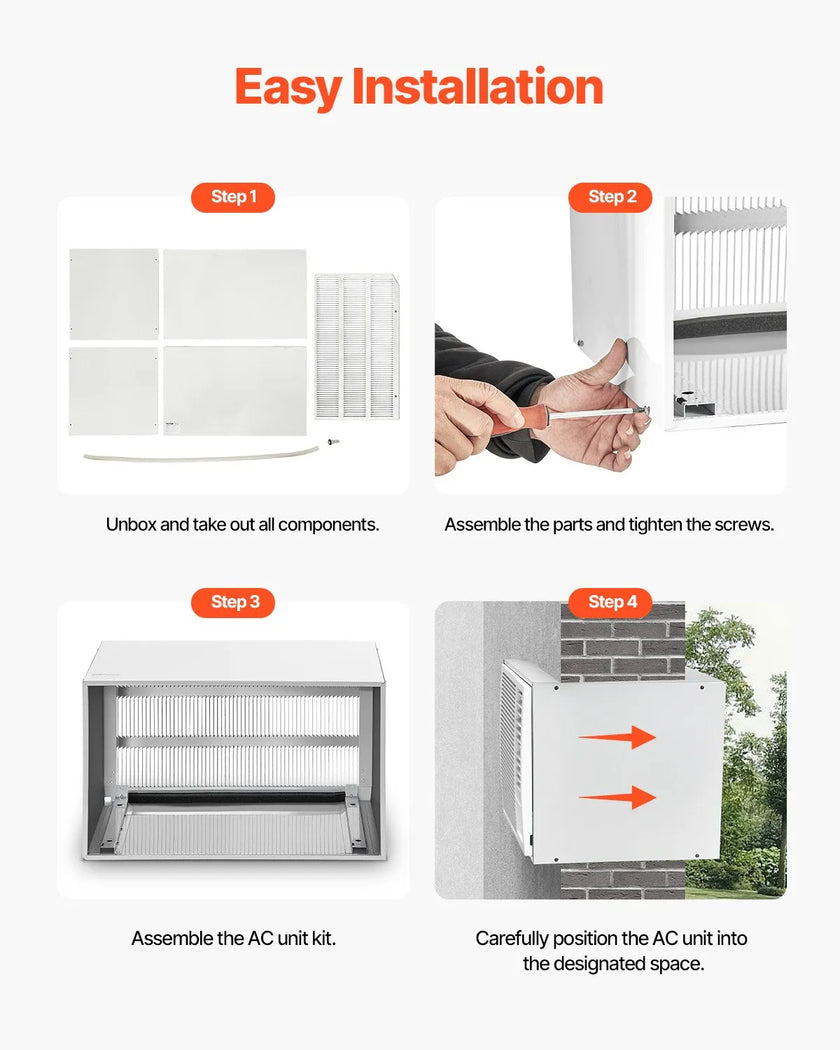 VEVOR Air Conditioner Wall Sleeve 26 in with Exterior Grille Wall AC Sleeve