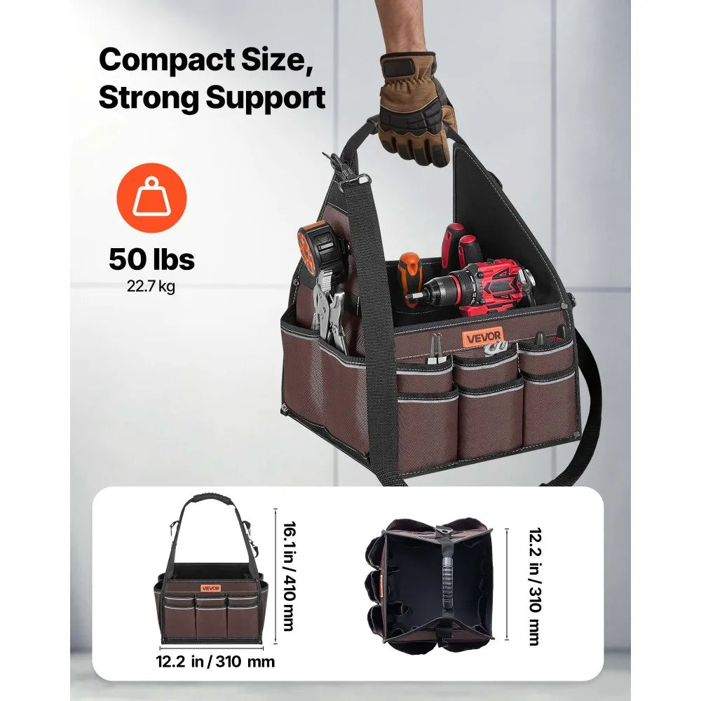 13-Inch Tool Bag with 45 Pockets – Heavy-Duty Open Top Tool Tote with Shoulder Strap