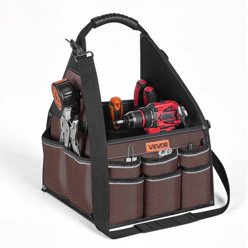 13-Inch Tool Bag with 45 Pockets – Heavy-Duty Open Top Tool Tote with Shoulder Strap