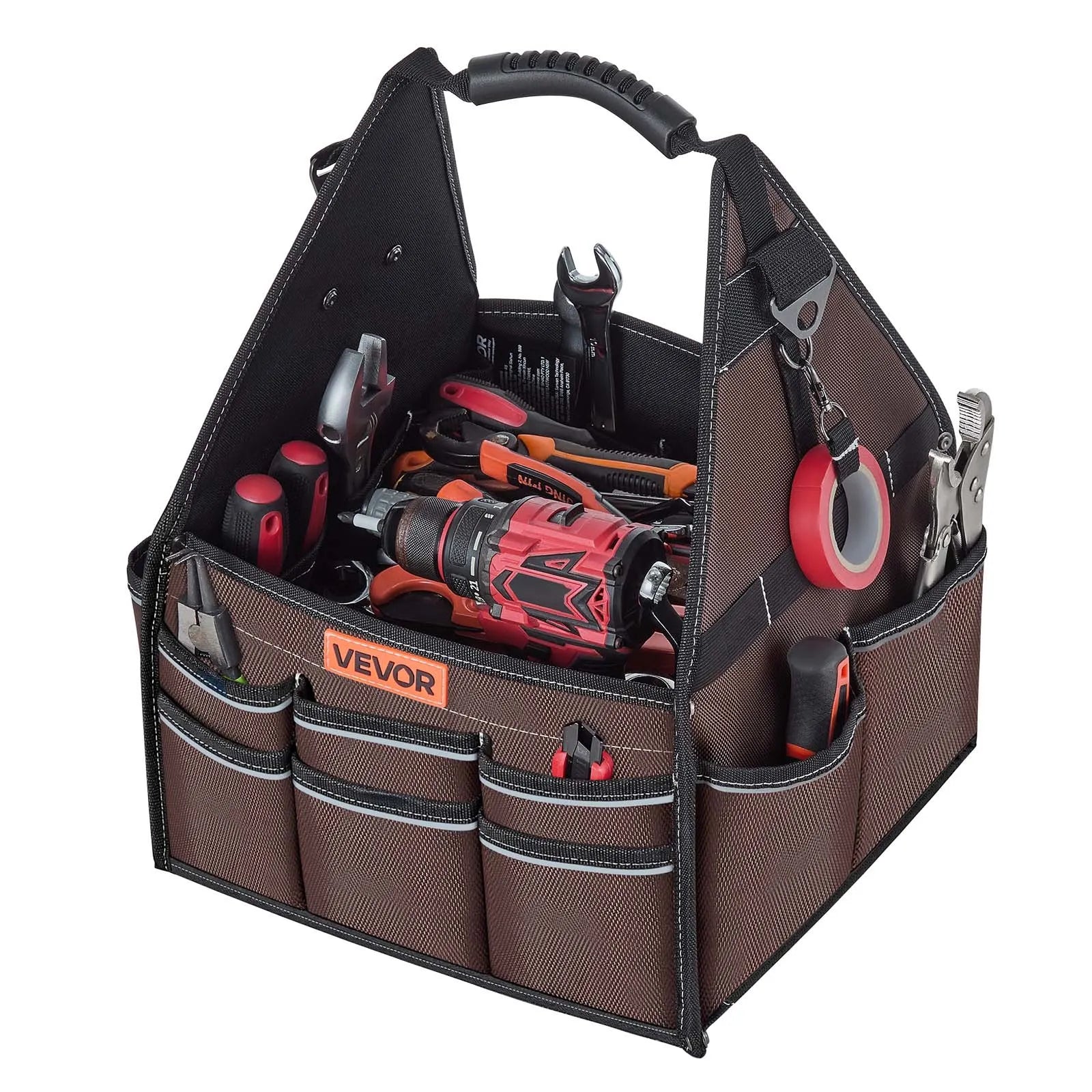 13-Inch Tool Bag with 45 Pockets – Heavy-Duty Open Top Tool Tote with Shoulder Strap