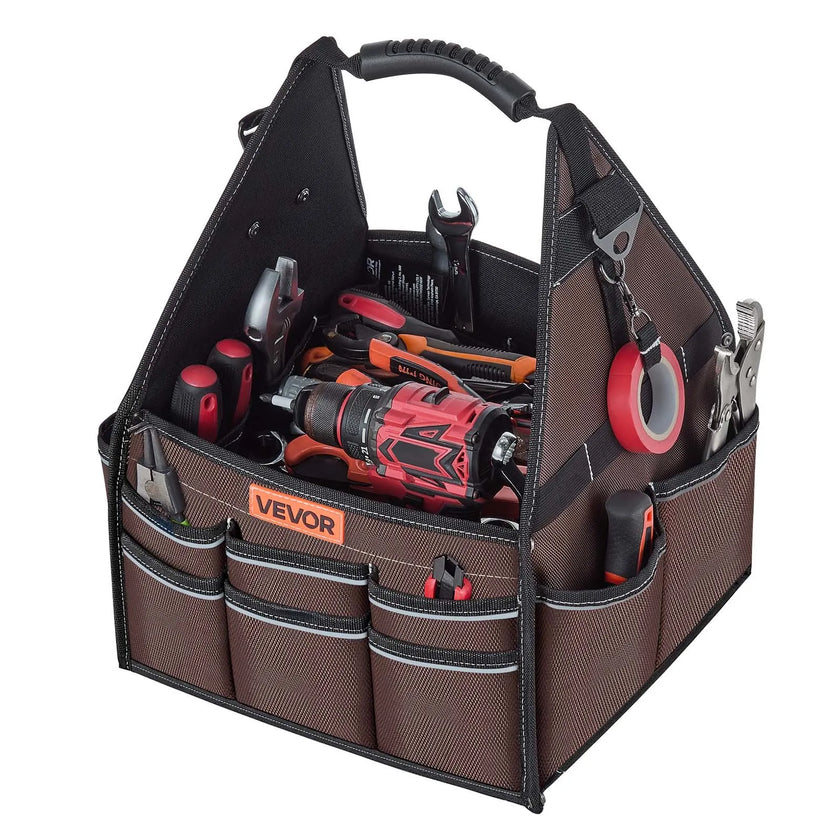 13-Inch Tool Bag with 45 Pockets – Heavy-Duty Open Top Tool Tote with Shoulder Strap