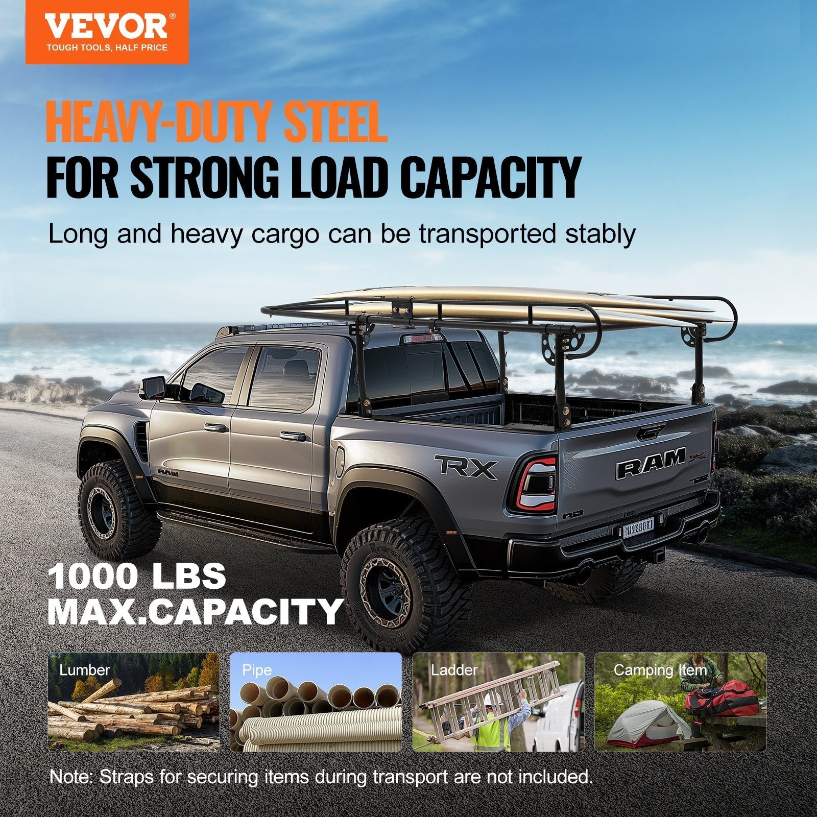 VEVOR Truck Rack Pick up Ladder Rack 1000lbs Capacity 43.3