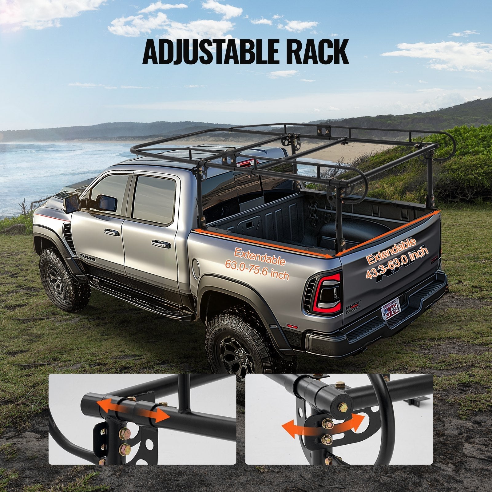 VEVOR Truck Rack Pick up Ladder Rack 1000lbs Capacity 43.3