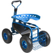 VEVOR Garden Cart Rolling Workseat with Wheels, Gardening Stool for Planting, 360 Degree Swivel Seat, Wagon Scooter with Steering Handle & Utility Tool Tray, Use for Patio, Yard, and Outdoors, Blue