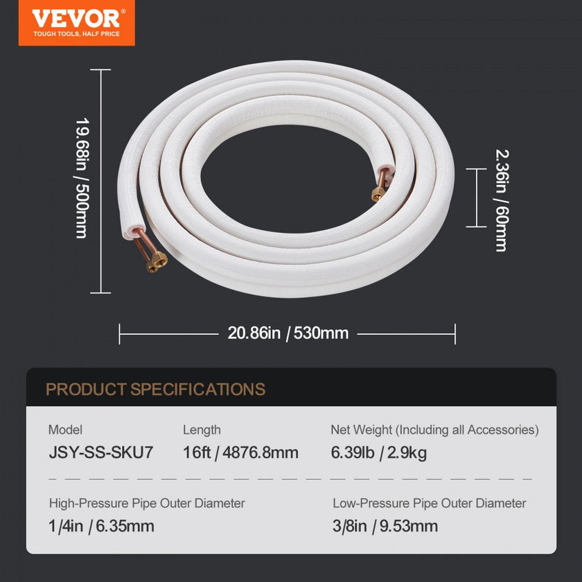 VEVOR 16FT Mini Split Line Set, 1/4