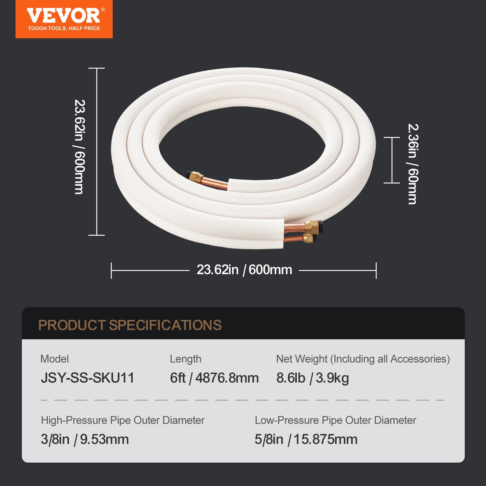 VEVOR 16FT Mini Split Line Set, 3/8