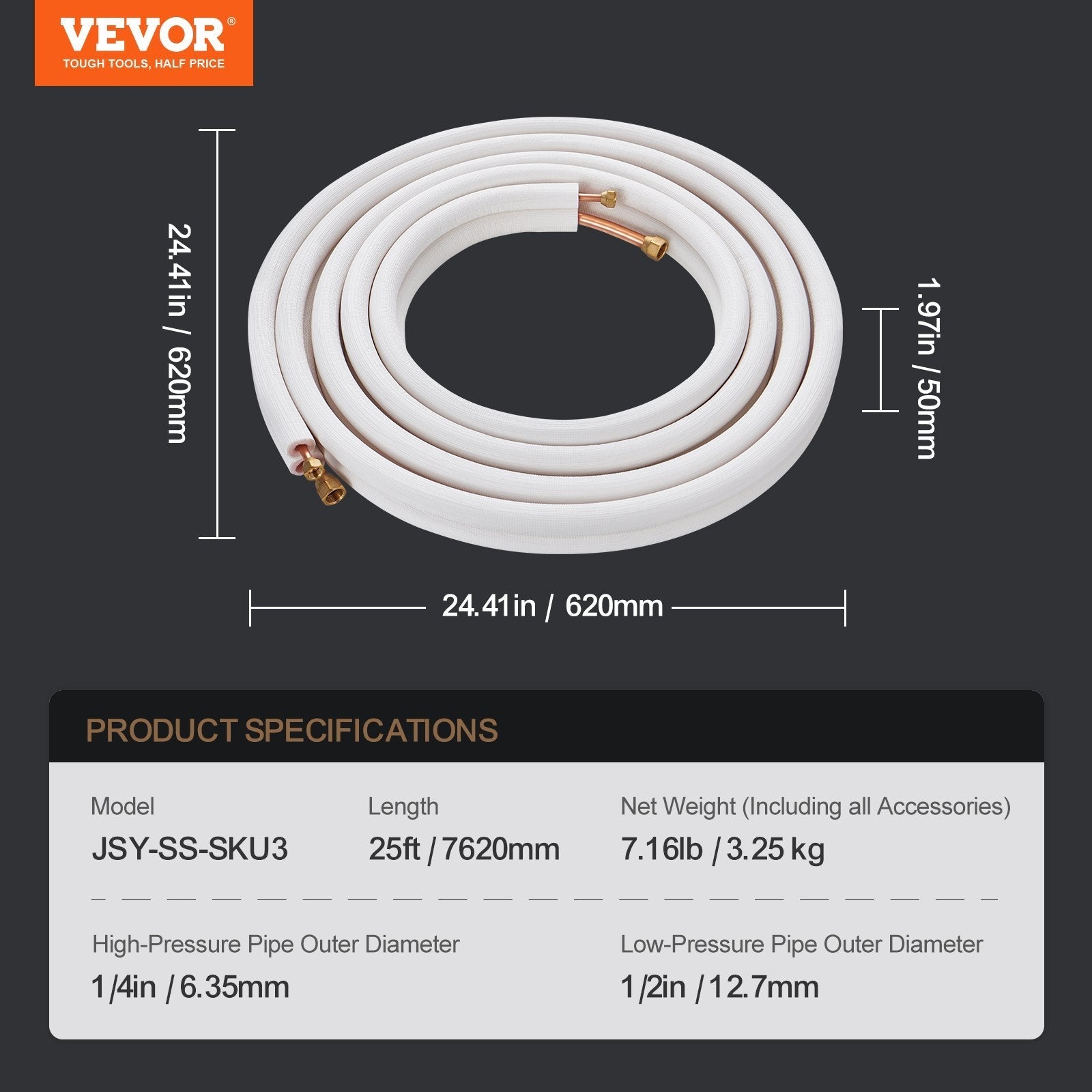VEVOR 25FT Mini Split Line Set, 1/4
