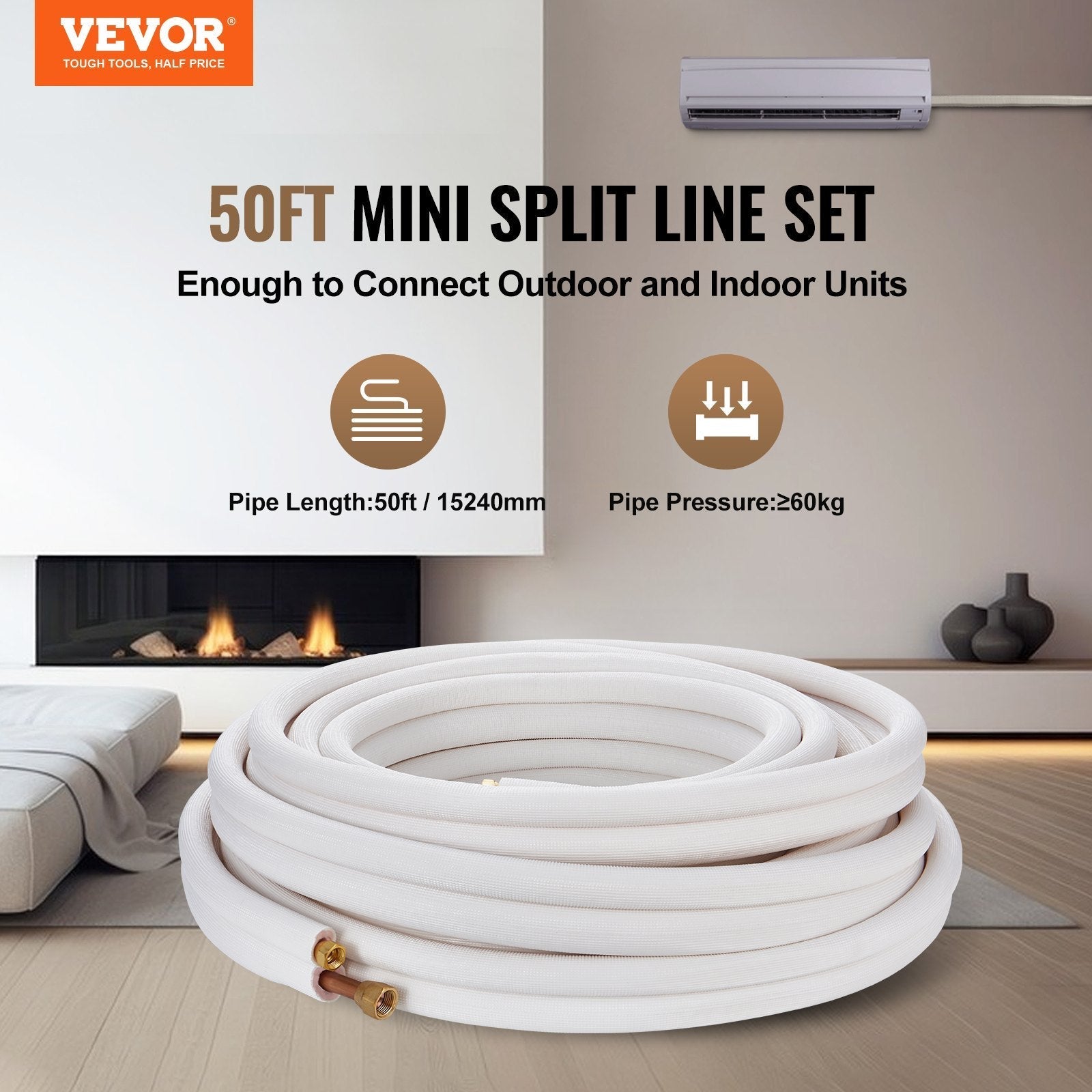 VEVOR 50FT Mini Split Line Set, 3/8