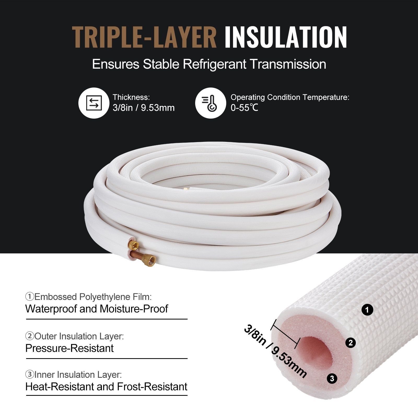 VEVOR 50FT Mini Split Line Set, 3/8