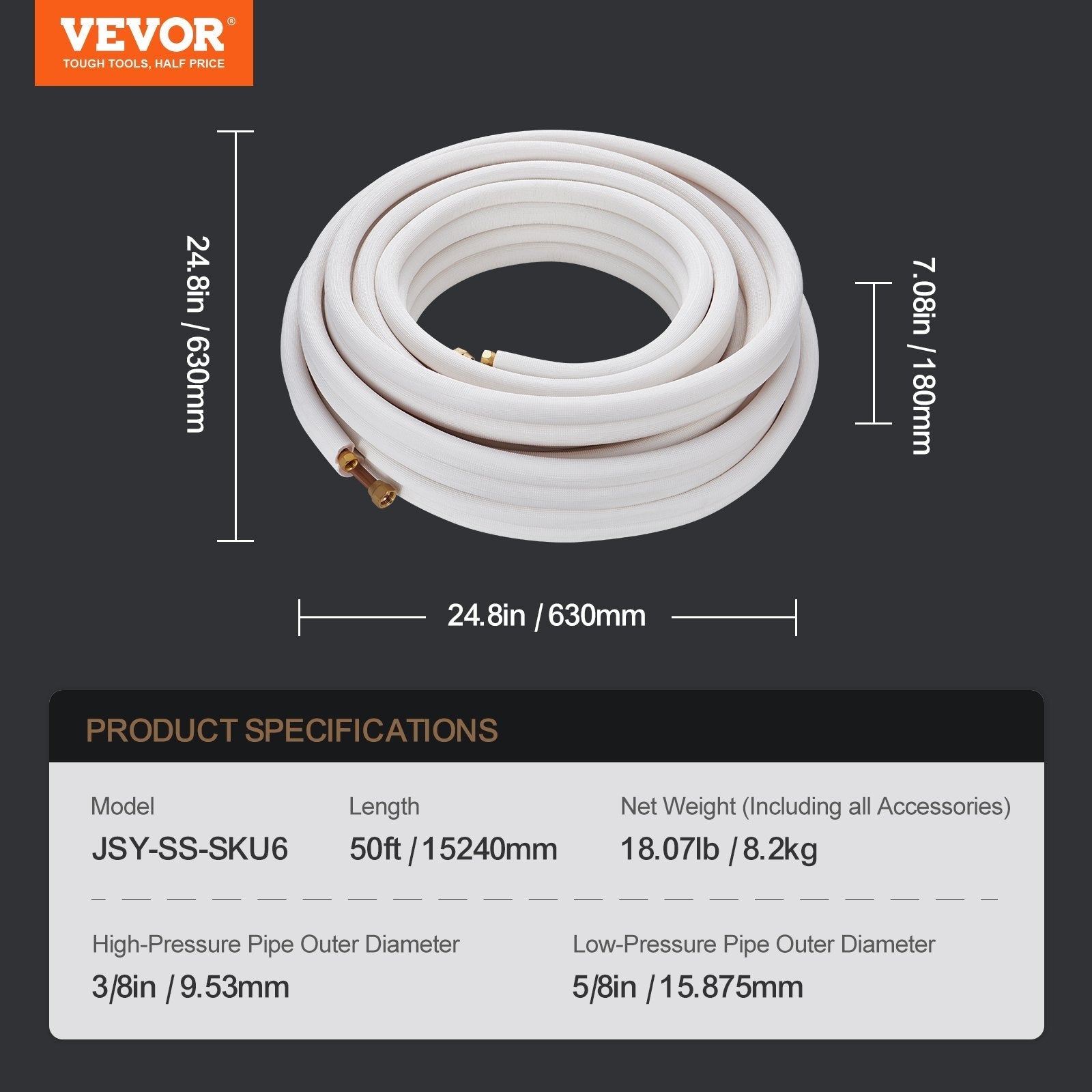 VEVOR 50FT Mini Split Line Set, 3/8