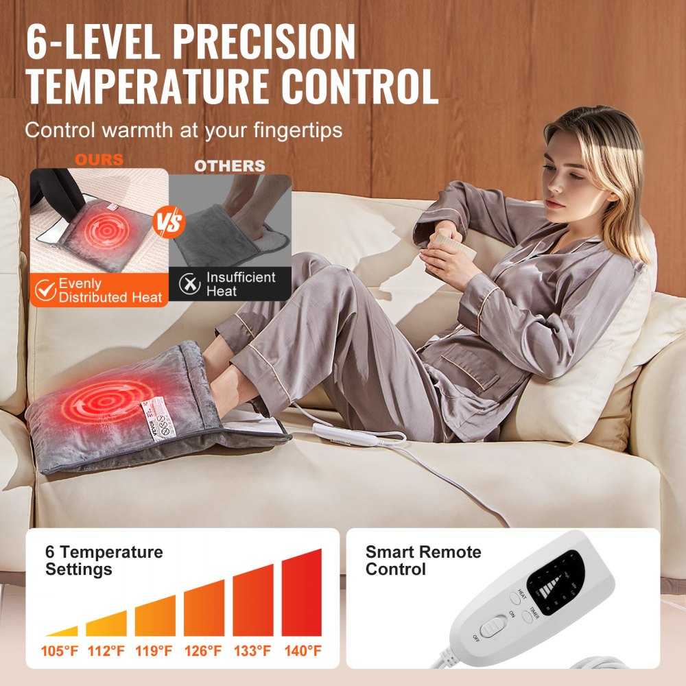 VEVOR Electric Heated Foot Warmer Soft Flannel Foot Heating Pad 21.5