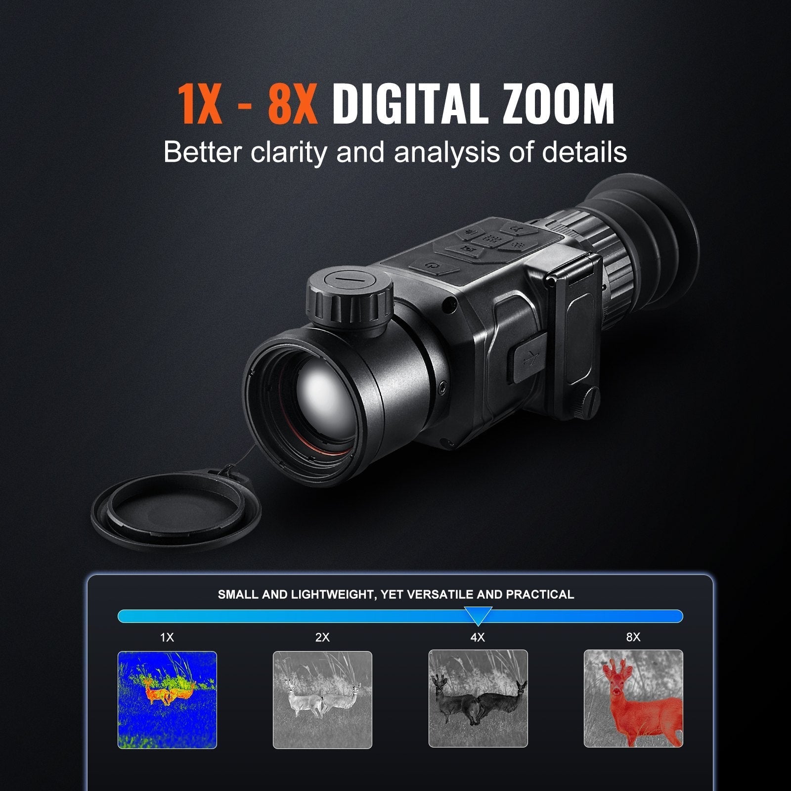 VEVOR Thermal Imager Monocular, 384x288 Resolution Hunting Imaging Telescope, IP54 Waterproof Thermal Camera with 1X -8X Zoom, 0.39