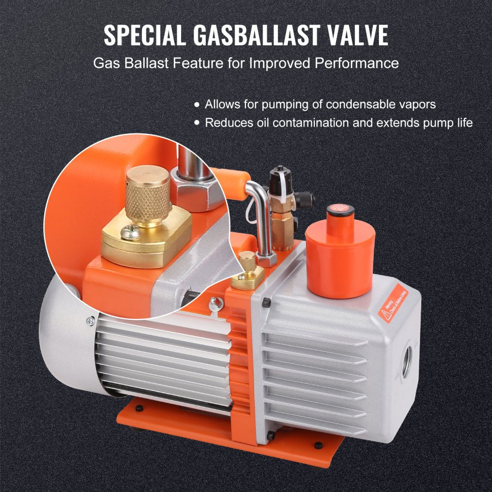 VEVOR 1/3 HP 2 Stage Rotary Vane Vacuum Pump, 5 CFM, 120V Air Conditioning Vacuum Pump, 1/4