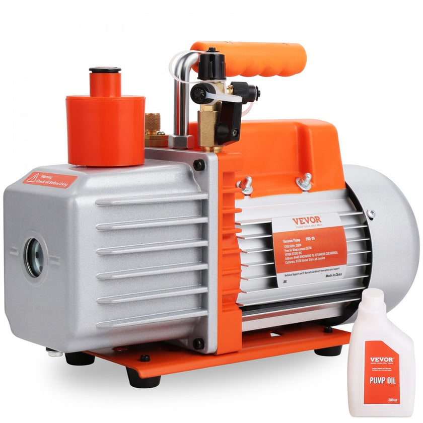 VEVOR 1/3 HP 2 Stage Rotary Vane Vacuum Pump, 5 CFM, 120V Air Conditioning Vacuum Pump, 1/4