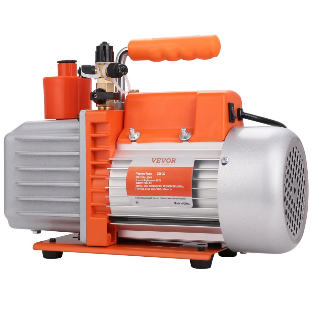 VEVOR 1/3 HP 2 Stage Rotary Vane Vacuum Pump, 5 CFM, 120V Air Conditioning Vacuum Pump, 1/4