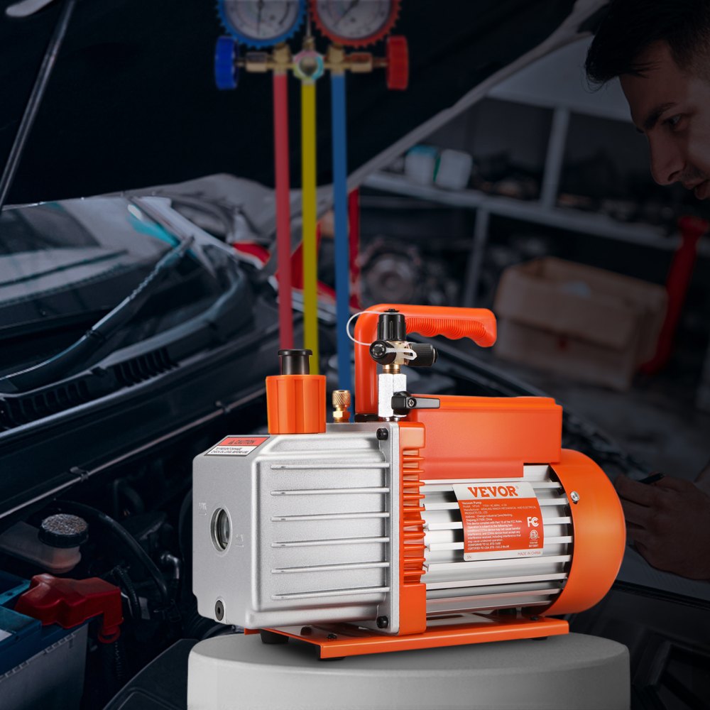 VEVOR 1/2 HP 2 Stage Rotary Vane Vacuum Pump, 5 CFM, 115V Air Conditioning Vacuum Pump, 1/4
