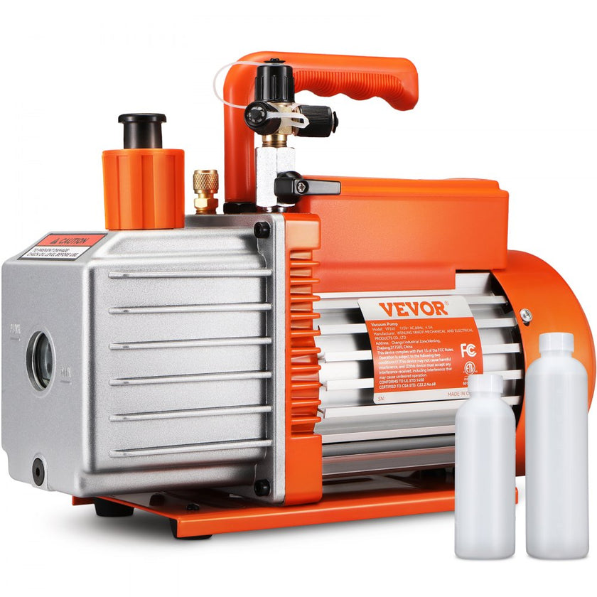 VEVOR 1/2 HP 2 Stage Rotary Vane Vacuum Pump, 5 CFM, 115V Air Conditioning Vacuum Pump, 1/4