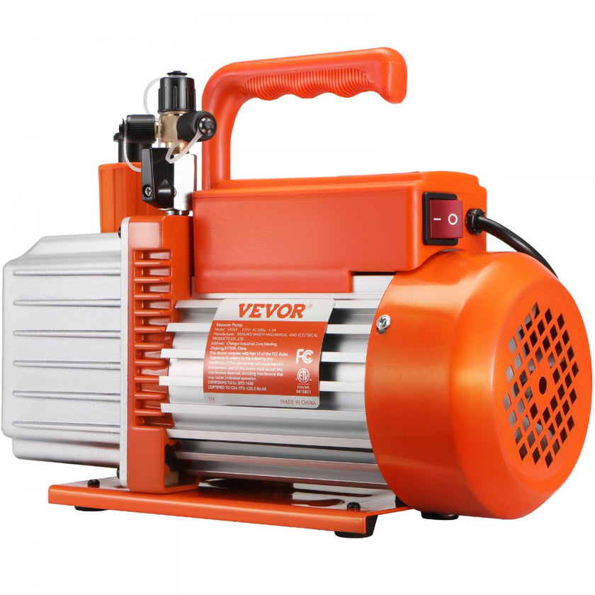 VEVOR 1/2 HP 2 Stage Rotary Vane Vacuum Pump, 5 CFM, 115V Air Conditioning Vacuum Pump, 1/4