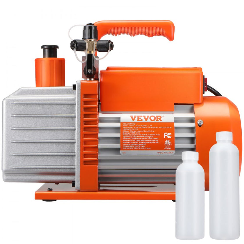 VEVOR 1/2 HP 2 Stage Rotary Vane Vacuum Pump, 5 CFM, 115V Air Conditioning Vacuum Pump, 1/4