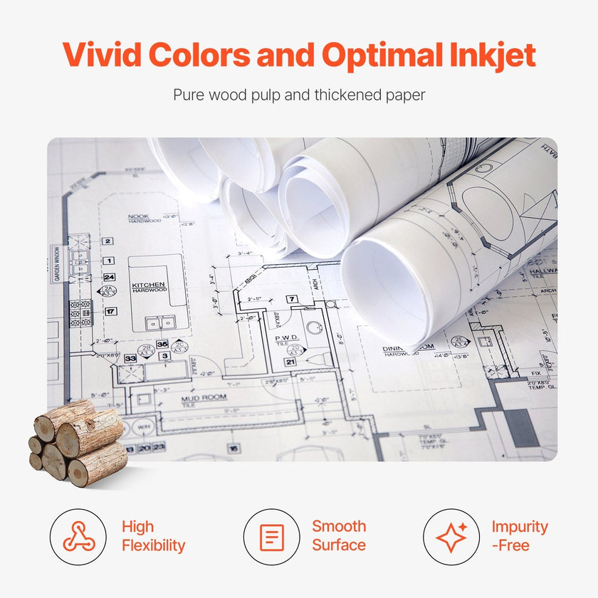 VEVOR Wide Format Paper Plotter Paper 4 Rolls 24 in x 150 ft CAD Bond Rolls