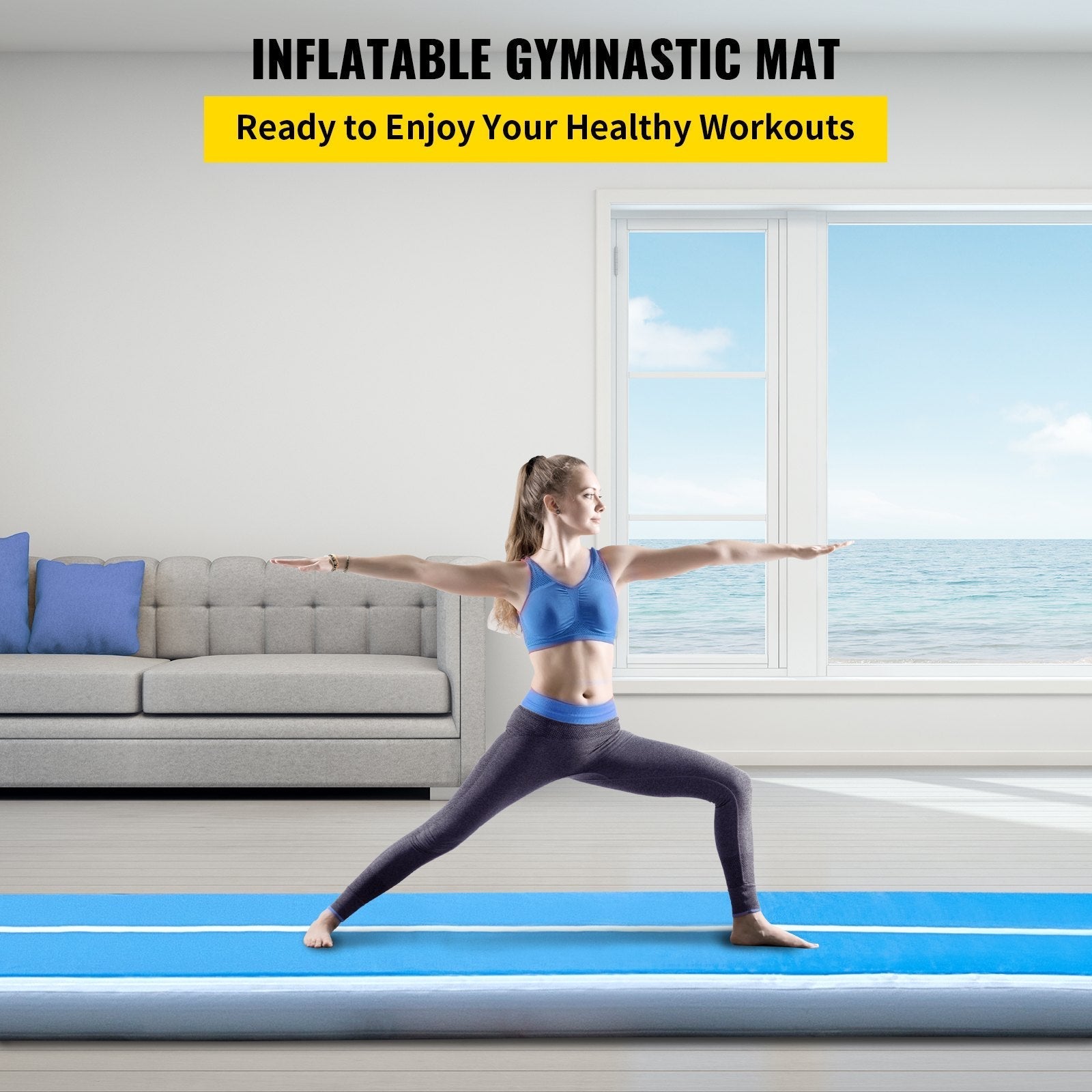 VEVOR 16FT Air Track Inflatable Airtrack Tumbling Gymnastics Mat Yoga Training
