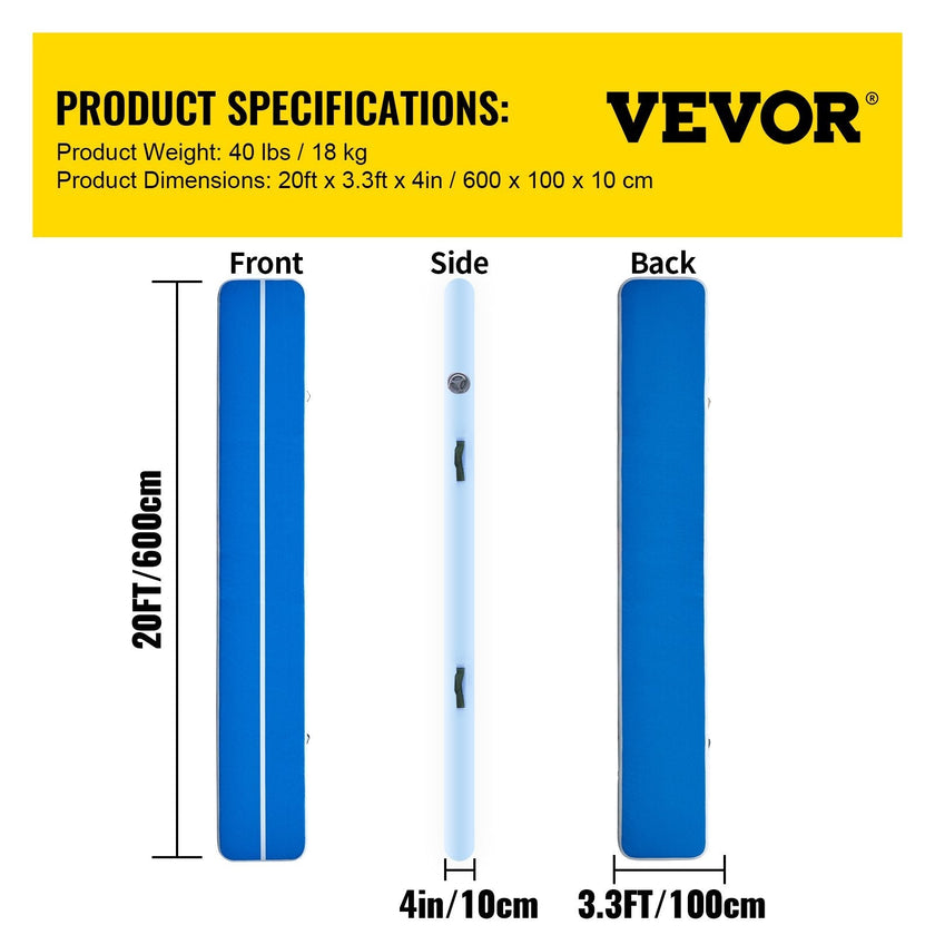 Air Track Mat 20FT Airtrack Inflatable Floor Gymnastics Tumbling Mat Training