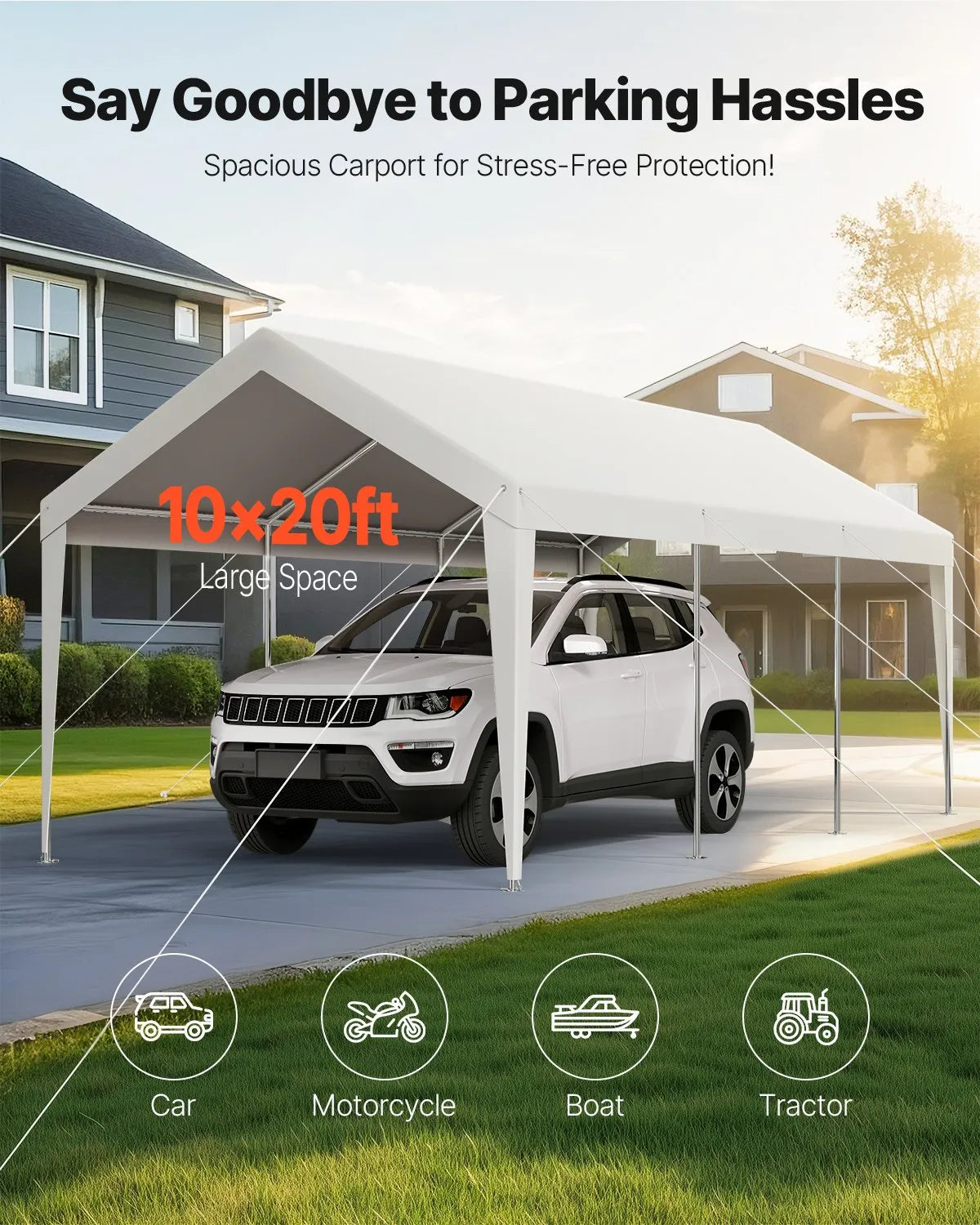VEVOR Carport Car Canopy 10 x 20 FT Heavy Duty Portable Car Shelter Tent White