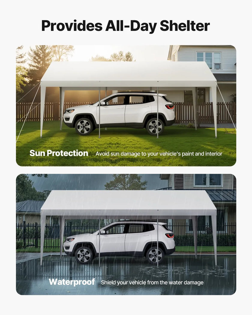 VEVOR Carport Car Canopy 10 x 20 FT Heavy Duty Portable Car Shelter Tent White