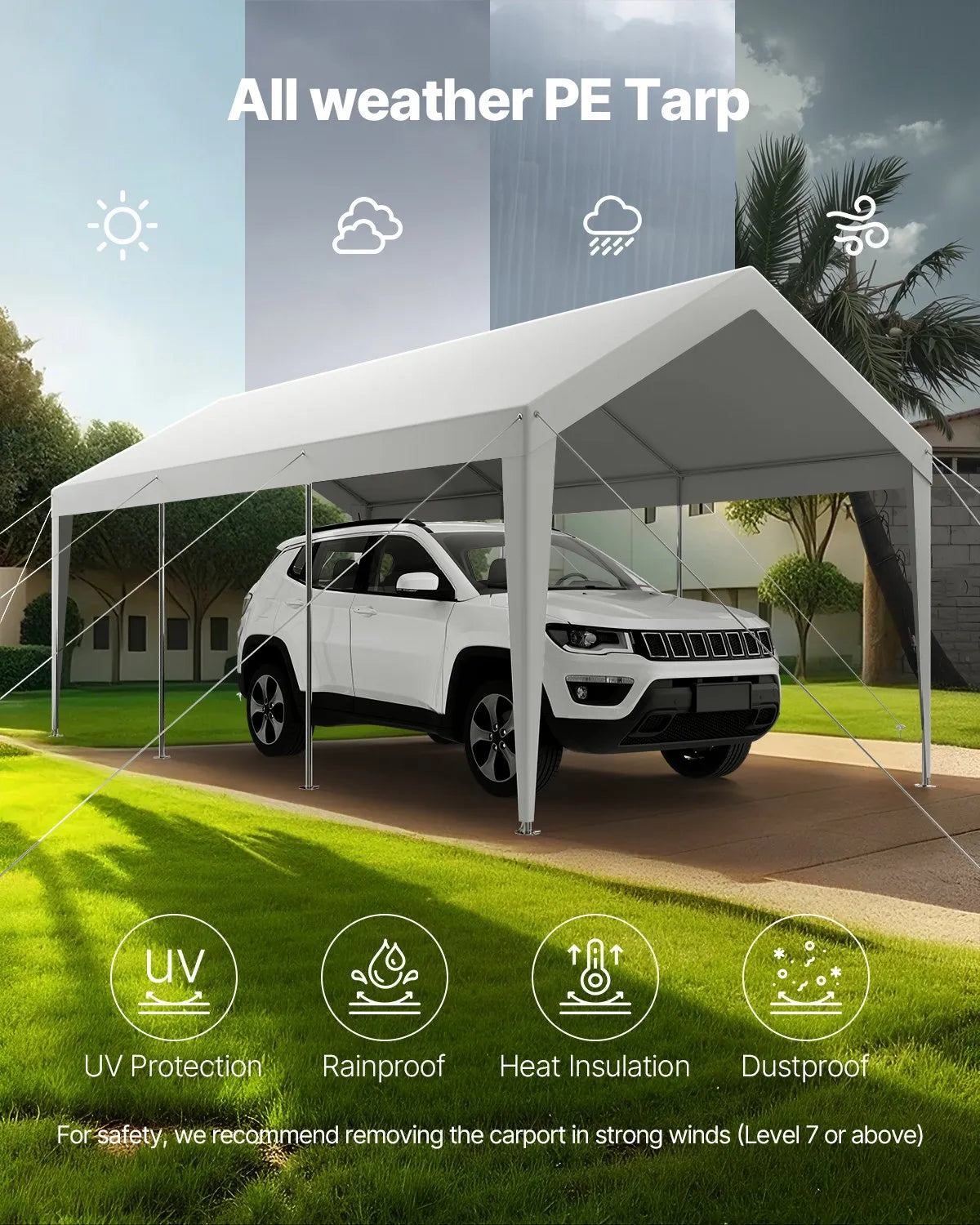 VEVOR Carport Car Canopy 10 x 20 FT Heavy Duty Portable Car Shelter Tent White