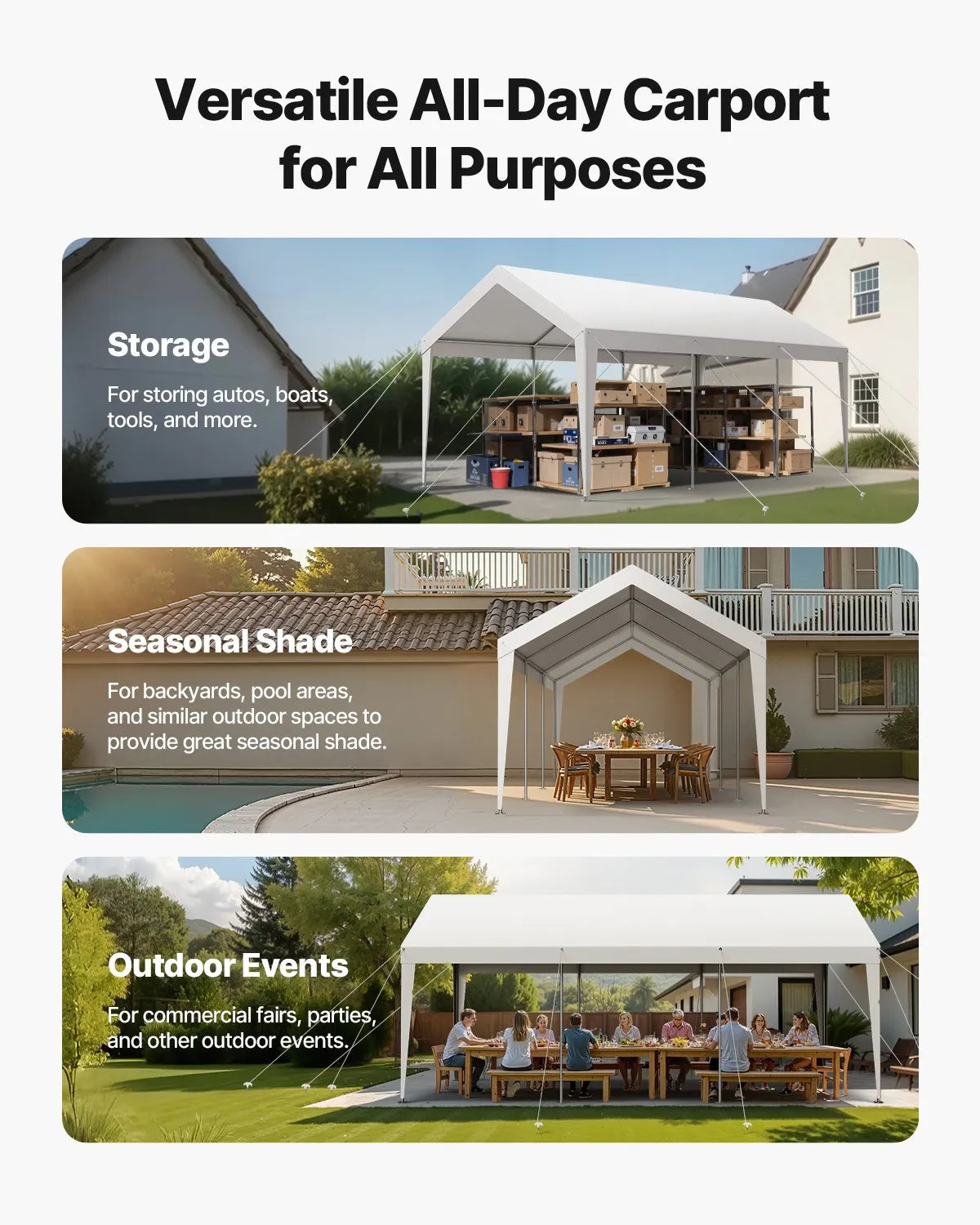 VEVOR Carport Car Canopy 10 x 20 FT Heavy Duty Portable Car Shelter Tent White