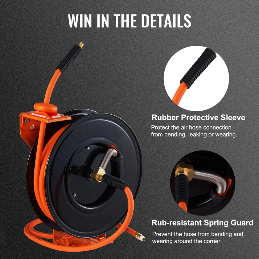 VEVOR Retractable Air Hose Reel 3/8 IN x 50 FT Hybrid Air Hose Max 300 PSI