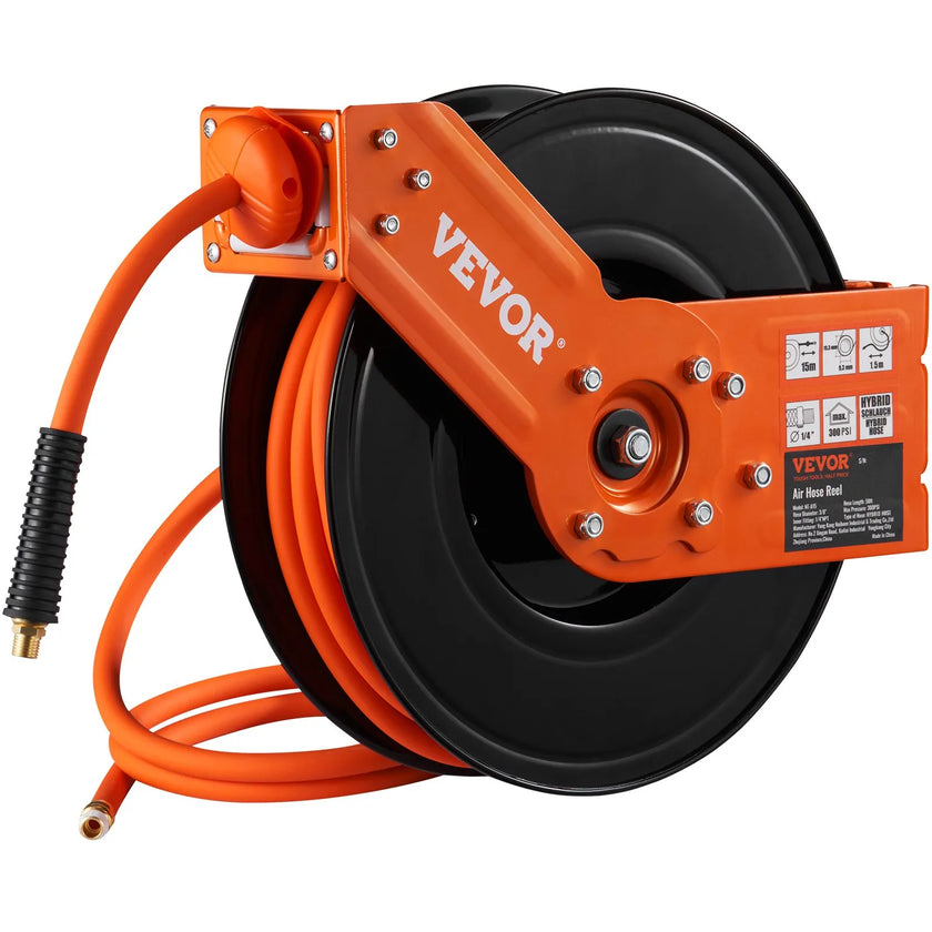 VEVOR Retractable Air Hose Reel 3/8 IN x 50 FT Hybrid Air Hose Max 300 PSI