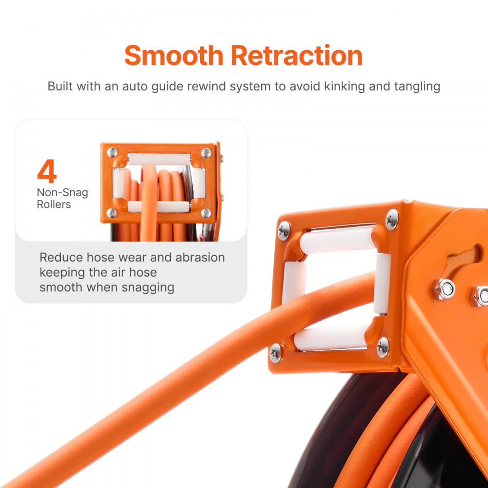 VEVOR Retractable Air Hose Reel 3/8 IN x 100 FT Rubber Air Hose Reel Max 300 PSI