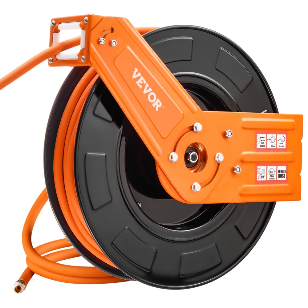 VEVOR Retractable Air Hose Reel 3/8 IN x 100 FT Rubber Air Hose Reel Max 300 PSI