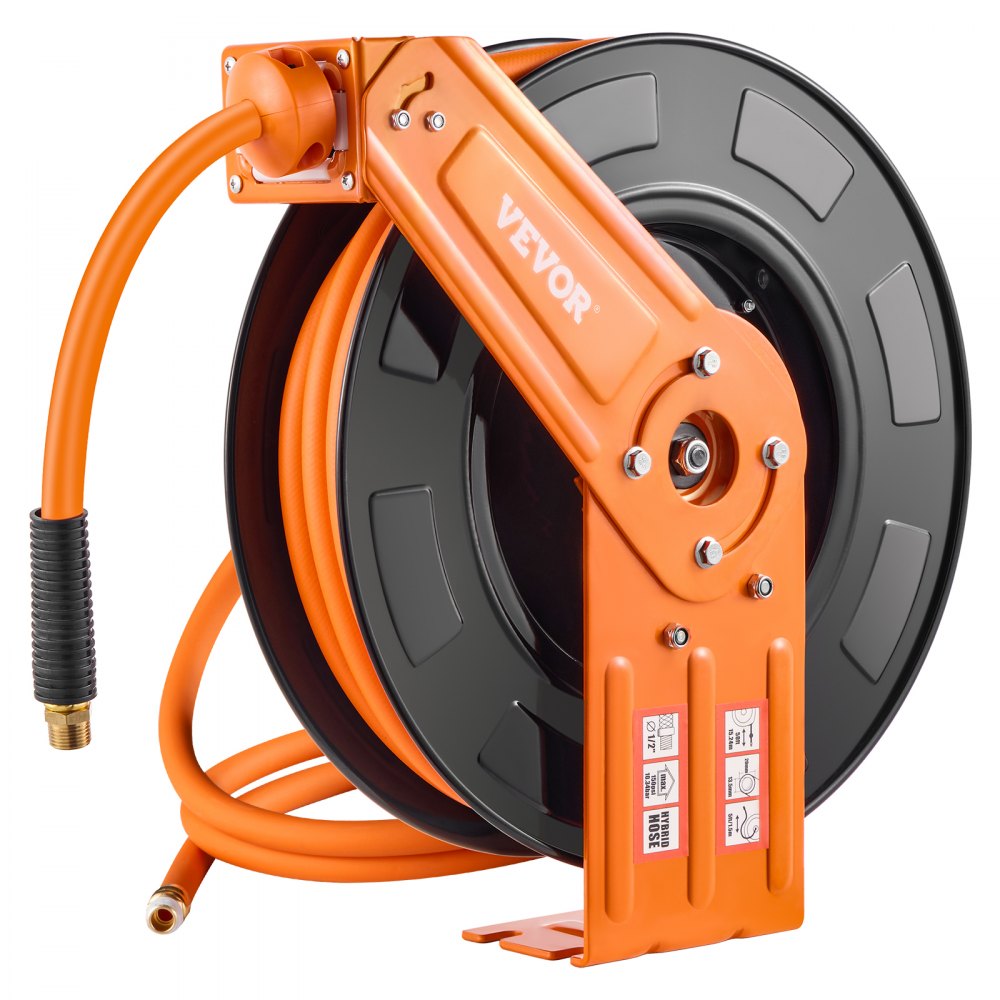 VEVOR Retractable Air Hose Reel 1/2 IN x 50 FT Hybrid Air Hose Reel Max 300 PSI